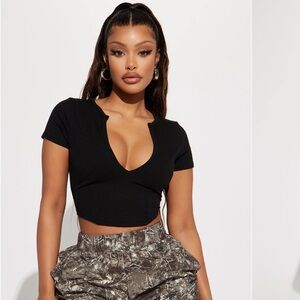 Black and Red Plunge Crop Top Set